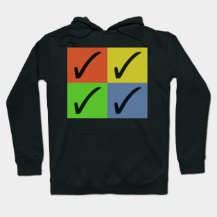 4 Black Check Marks On Red, Yellow, Green and Blue Squares Hoodie